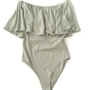 Zenana Outfitters Sage Green Off-Shoulder Ruffle Bodysuit